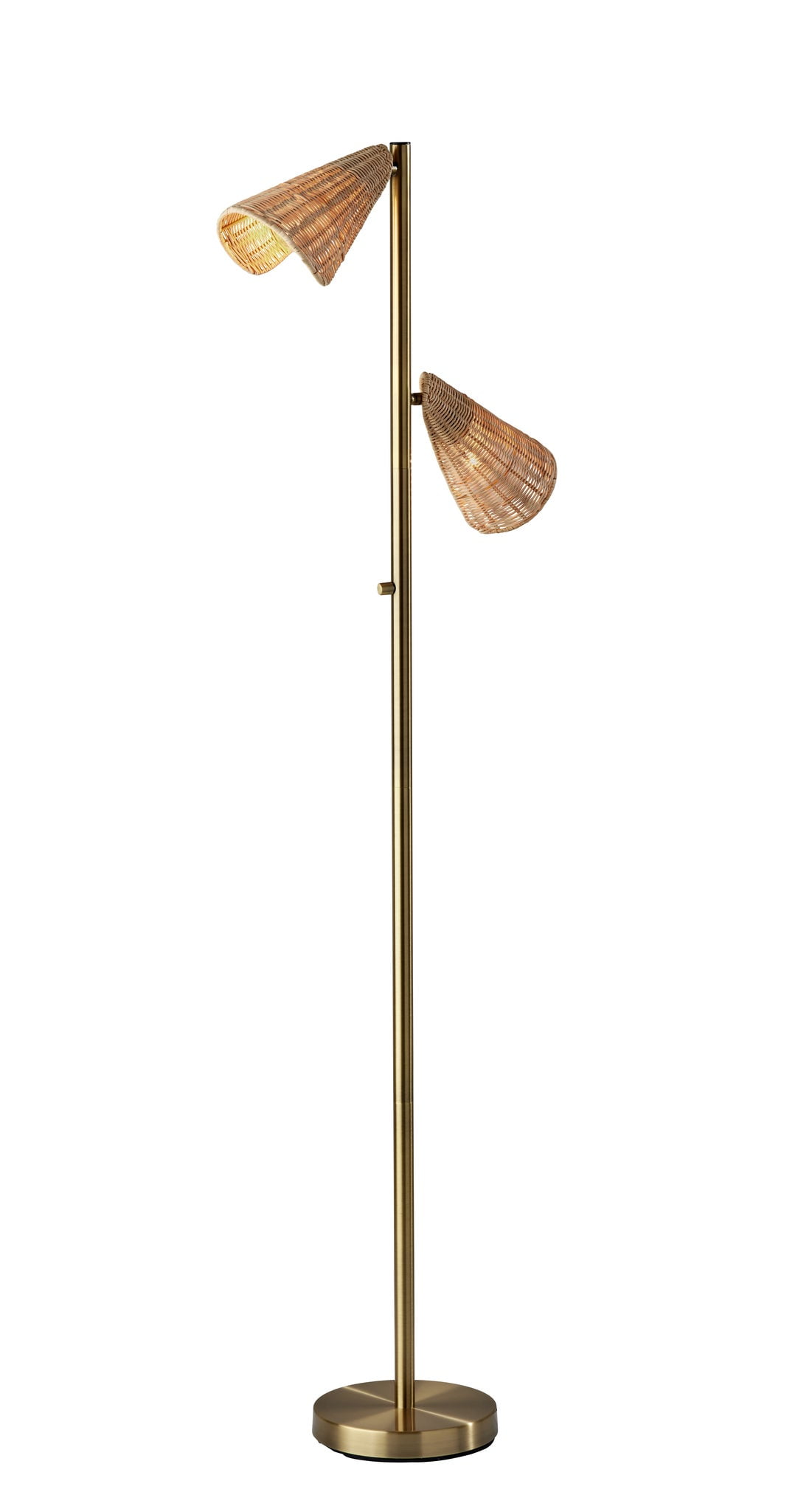 Antique Brass and Natural Rattan Adjustable Dual-Light Floor Lamp
