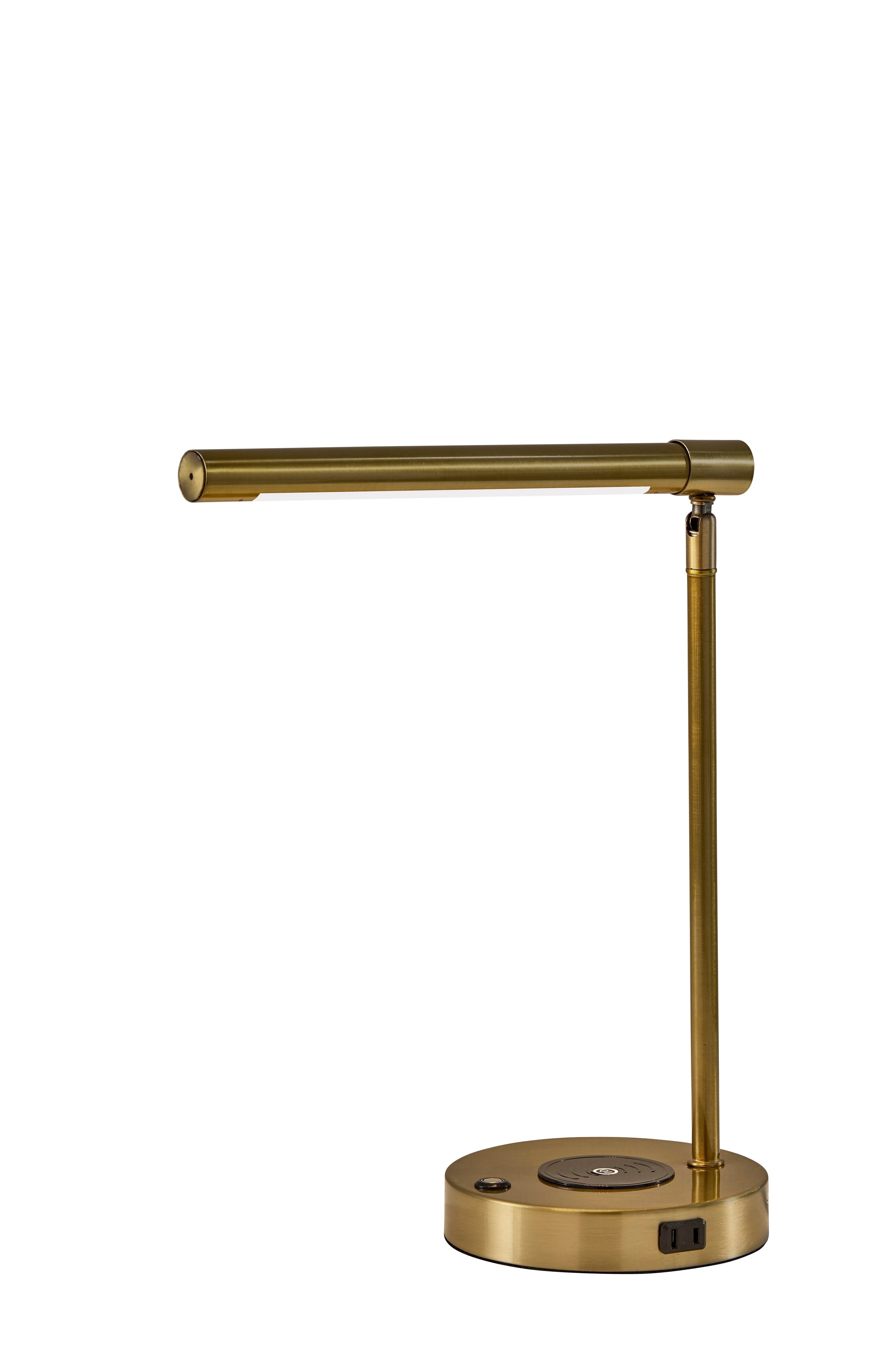 Adesso Dax 16-24" Wireless Charging AC Outlet & USB Port Touch Dimmer LED Brass Desk Lamp