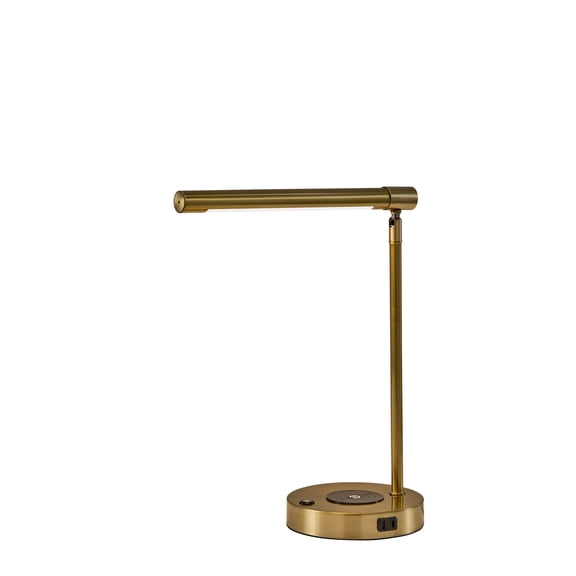 Adesso Dax 24" LED USB Port, AC Outlet, Charging Pad, Dimmable, Adjustable Brass Desk Lamp