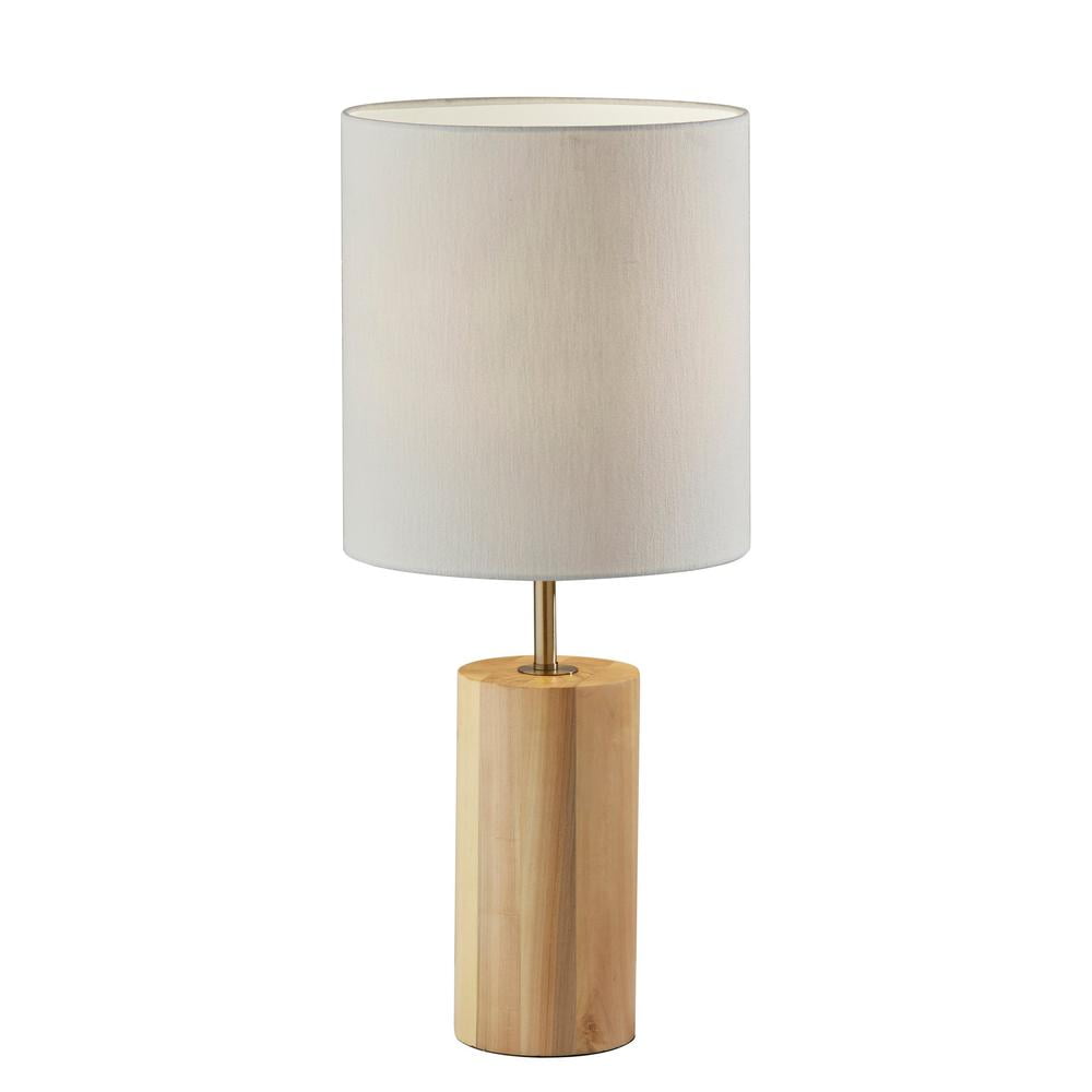 Natural Oak Wood Table Lamp with White Fabric Shade