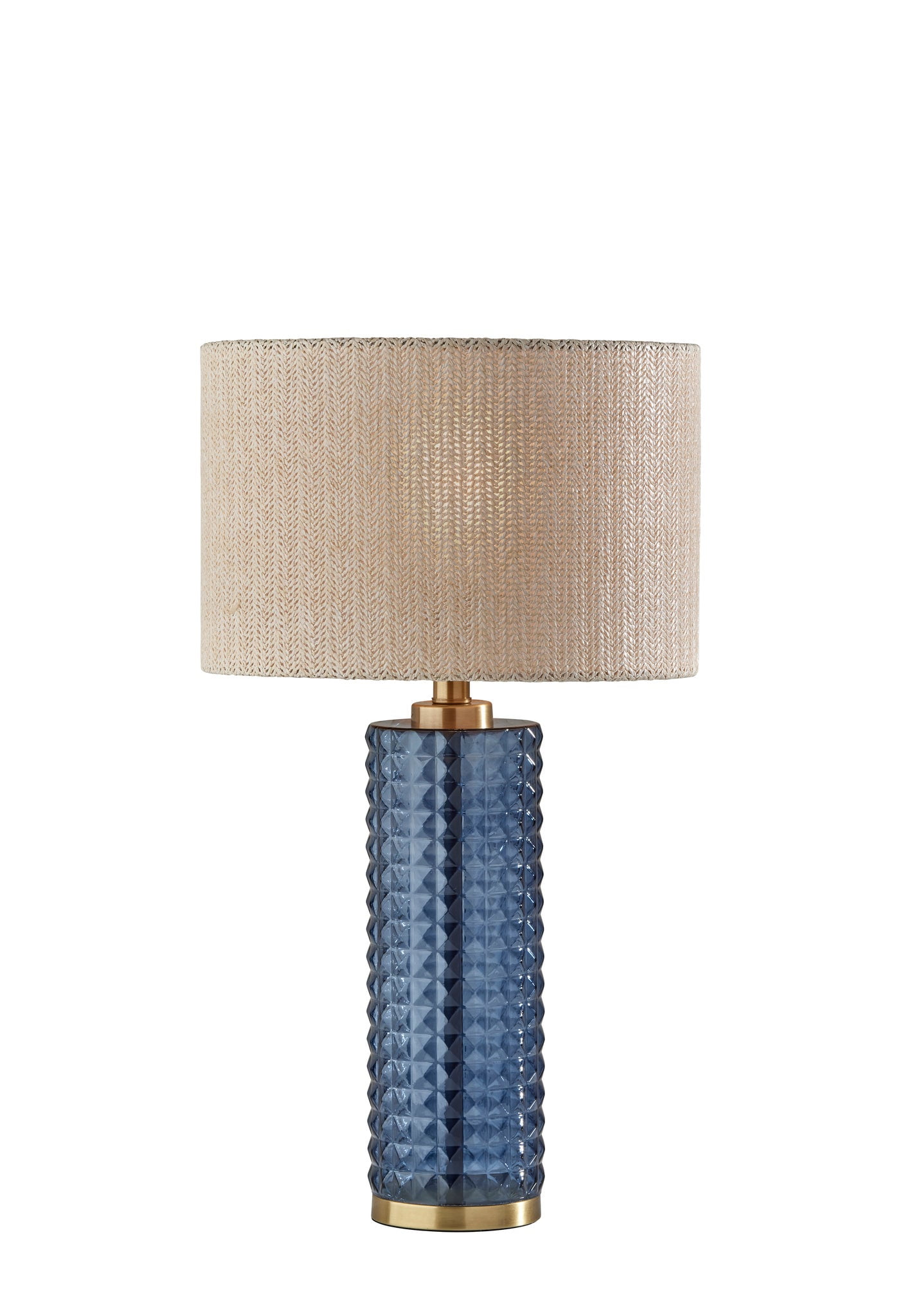 Antique Brass and Blue Textured Glass Table Lamp