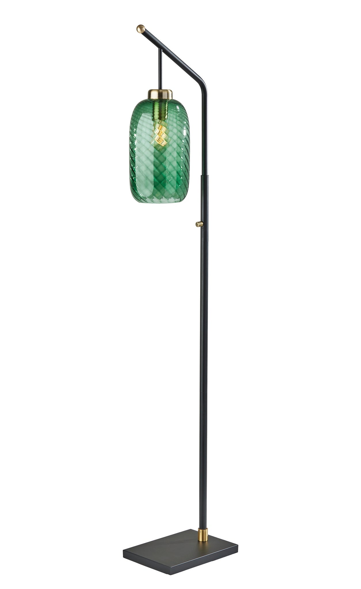 Edison Black and Brass Floor Lamp with Green Glass Shade
