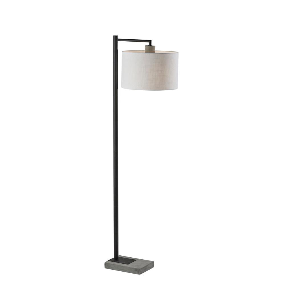 Industrial Arc White Textured Fabric Floor Lamp with Cement Base