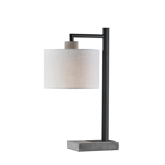 Adesso Devin 22.5" Industrial Natural Concrete Black Table Lamp with White Textured Drum