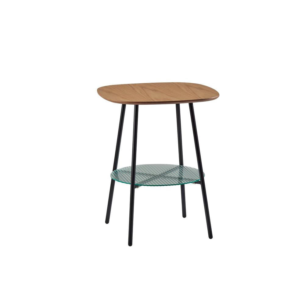 Adesso Diane Wood and Glass Accent Table, Natural/Black