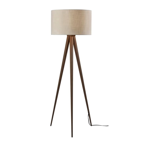 Adesso Director 60.25" Modern Dimmable Smart Compatible Walnut Roasewood Tripod Lamps Floor Lamp with Off-White Solid Print Shades