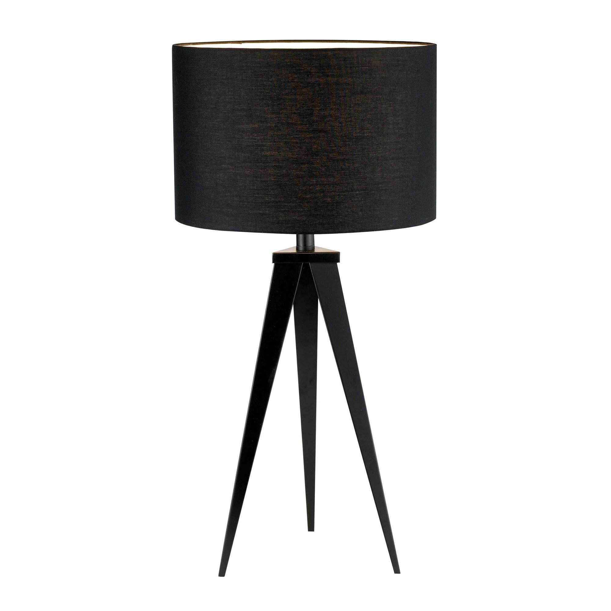 Black Metal Tripod Table Lamp with Cotton Shade