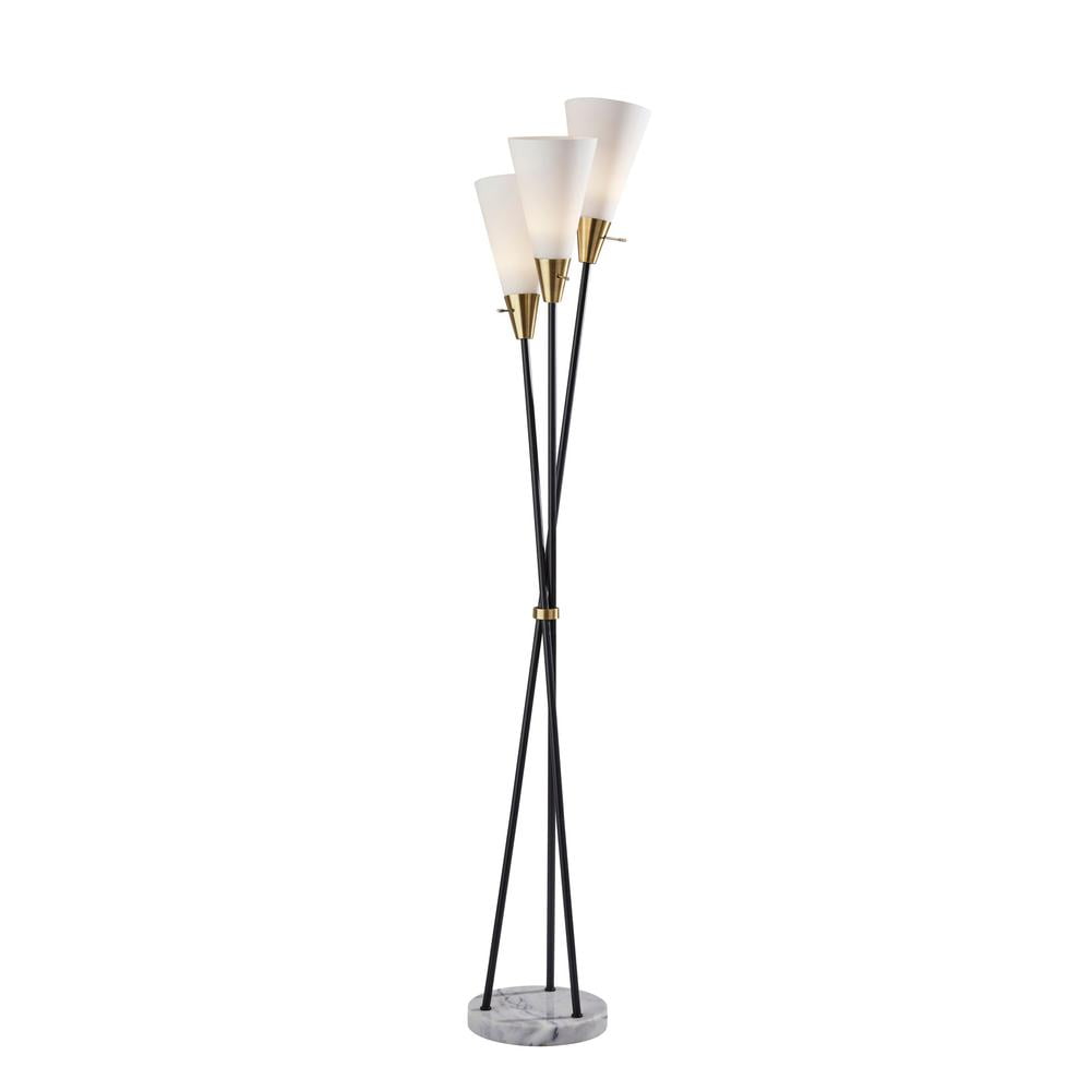 Dixon Mid-Century Modern Black Torchiere with Antique Brass Accents