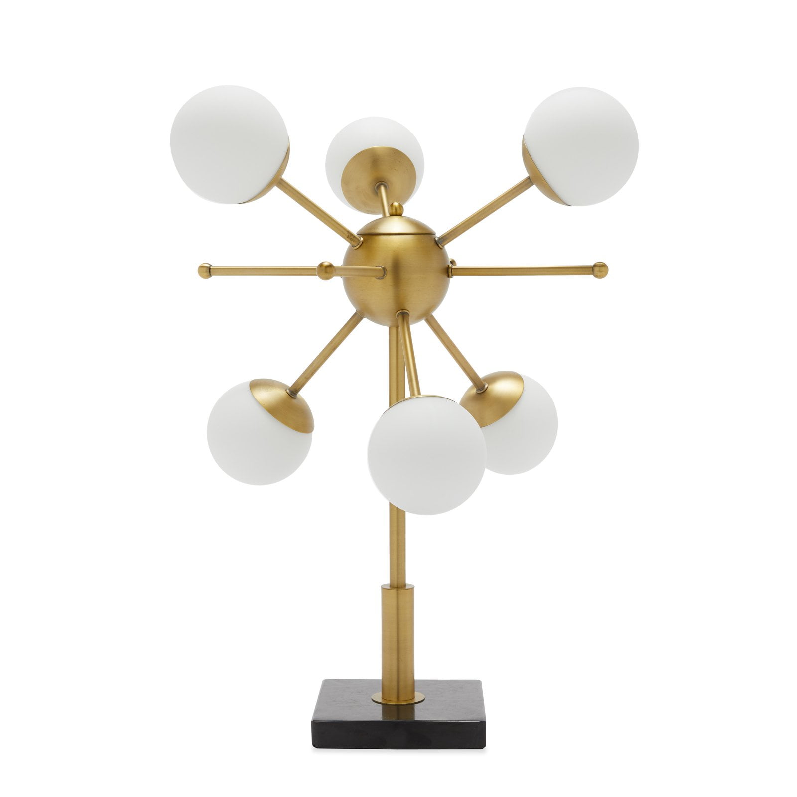 Mid-Century Modern Antique Brass Doppler LED Desk Lamp with White Opal Shades