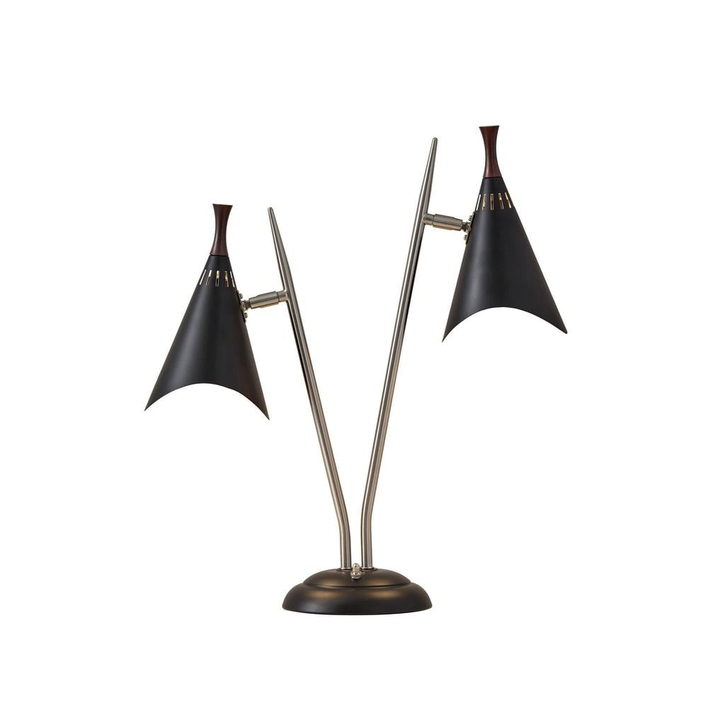 Black Adjustable Mid-Century Modern Dual Shade Desk Lamp