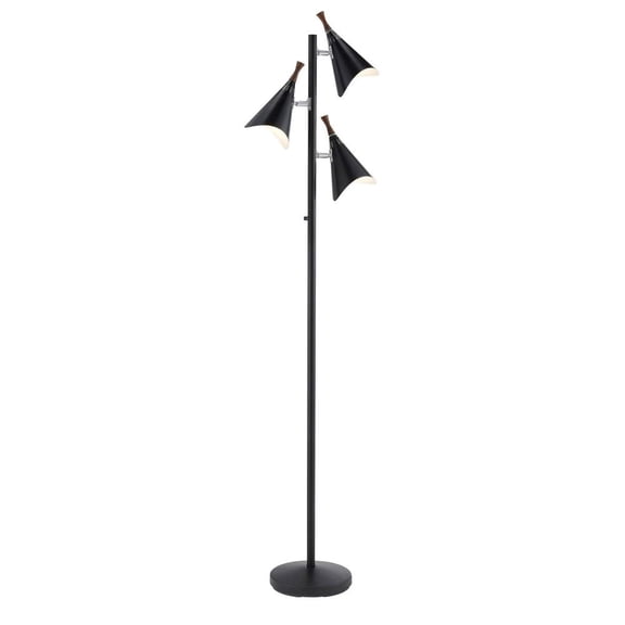 Adesso Draper 68" 3-Light 3-Way Adjustable Shades Matte Black Tree Floor Lamp