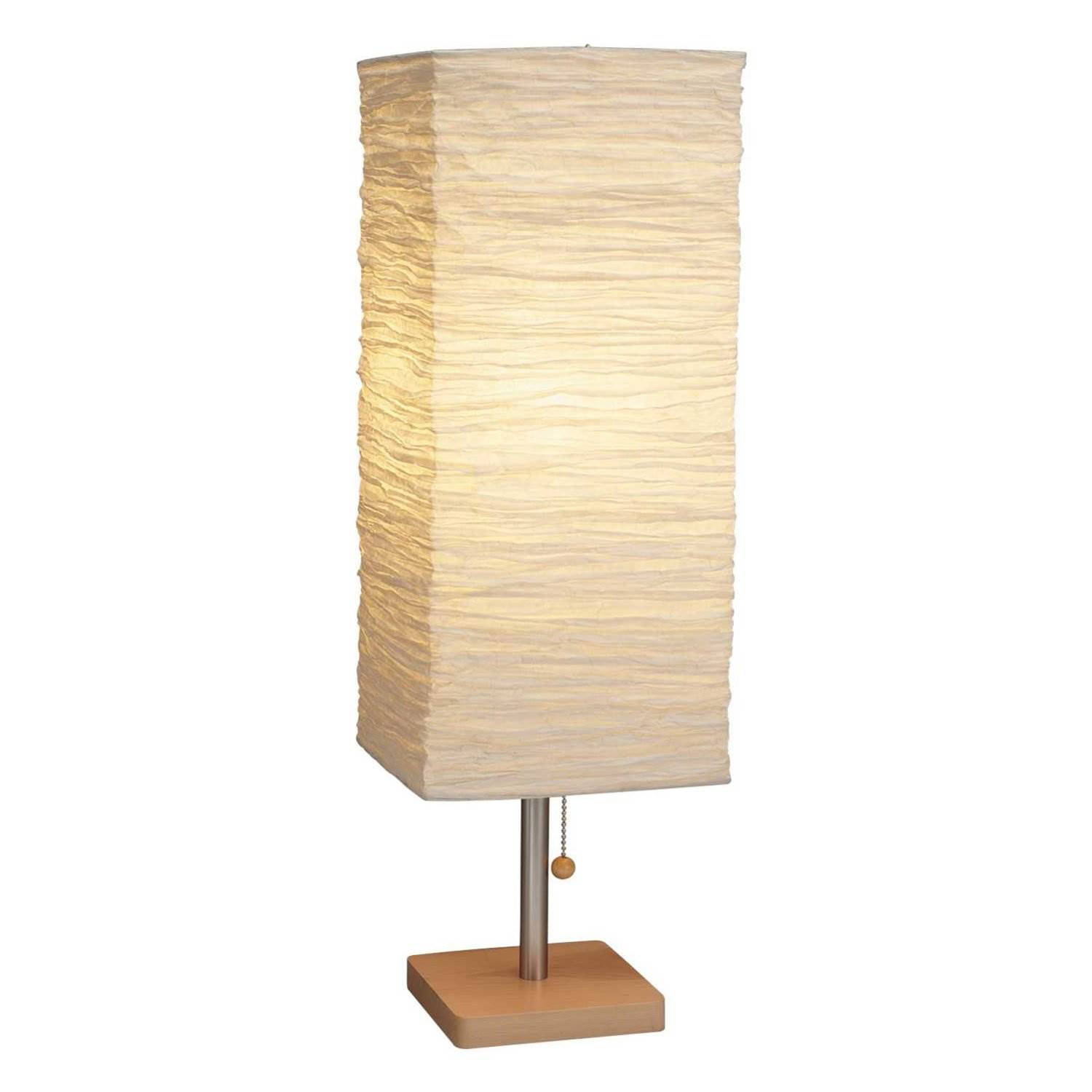 Natural Rubberwood and Steel Table Lamp with Crinkle Paper Shade