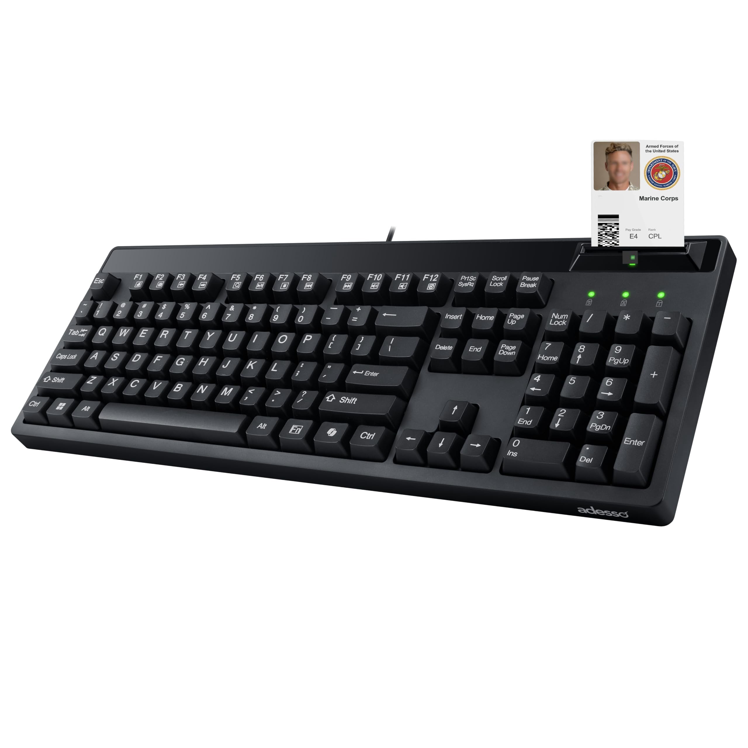 Adesso EasyTouch 130SB Wired Mechanical Keyboard with Red Switches, Built-in Smart Card Reader, Copilot AI Hotkey, 2X Large Print Keycaps, 104 Key Full Size for Windows PC