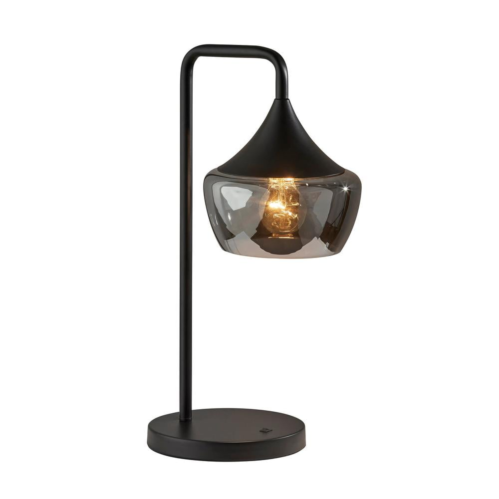 Contemporary Eliza Black Metal Table Lamp with Smoked Glass Shade