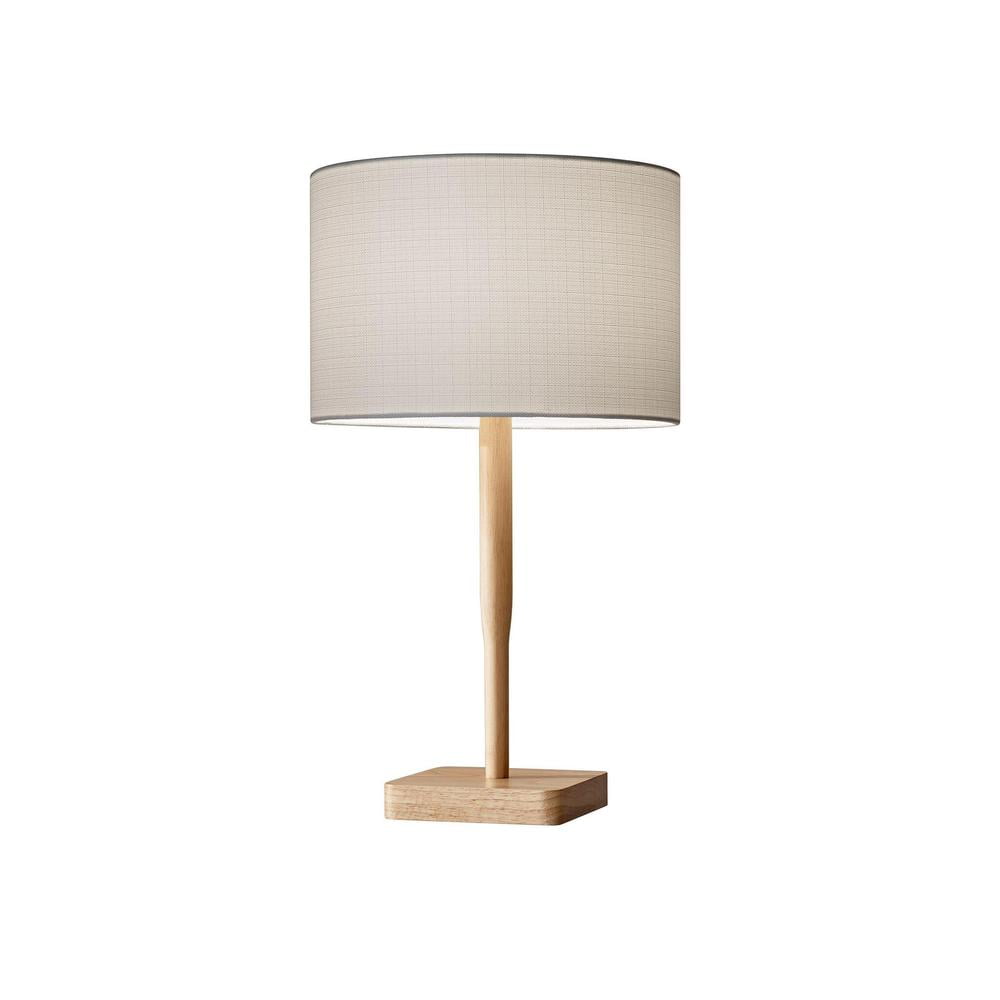 Natural Rubber Wood Table Lamp with Gray Drum Shade