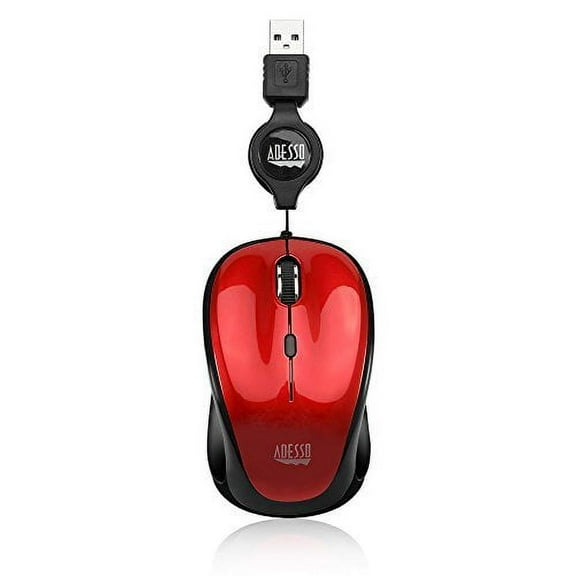 Adesso Ergonomic iMouse S8 - Retractable Optical USB Mouse Red