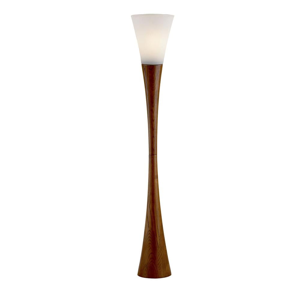 Sleek Hourglass 68" Espresso Walnut Floor Lamp with Frosted Shade