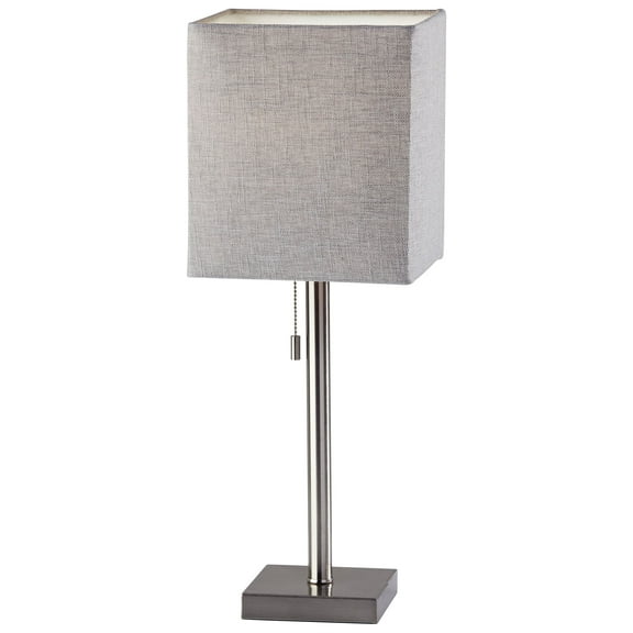 Adesso Estelle Table Lamp, Brushed Steel, Light Grey Textured Fabric Shade