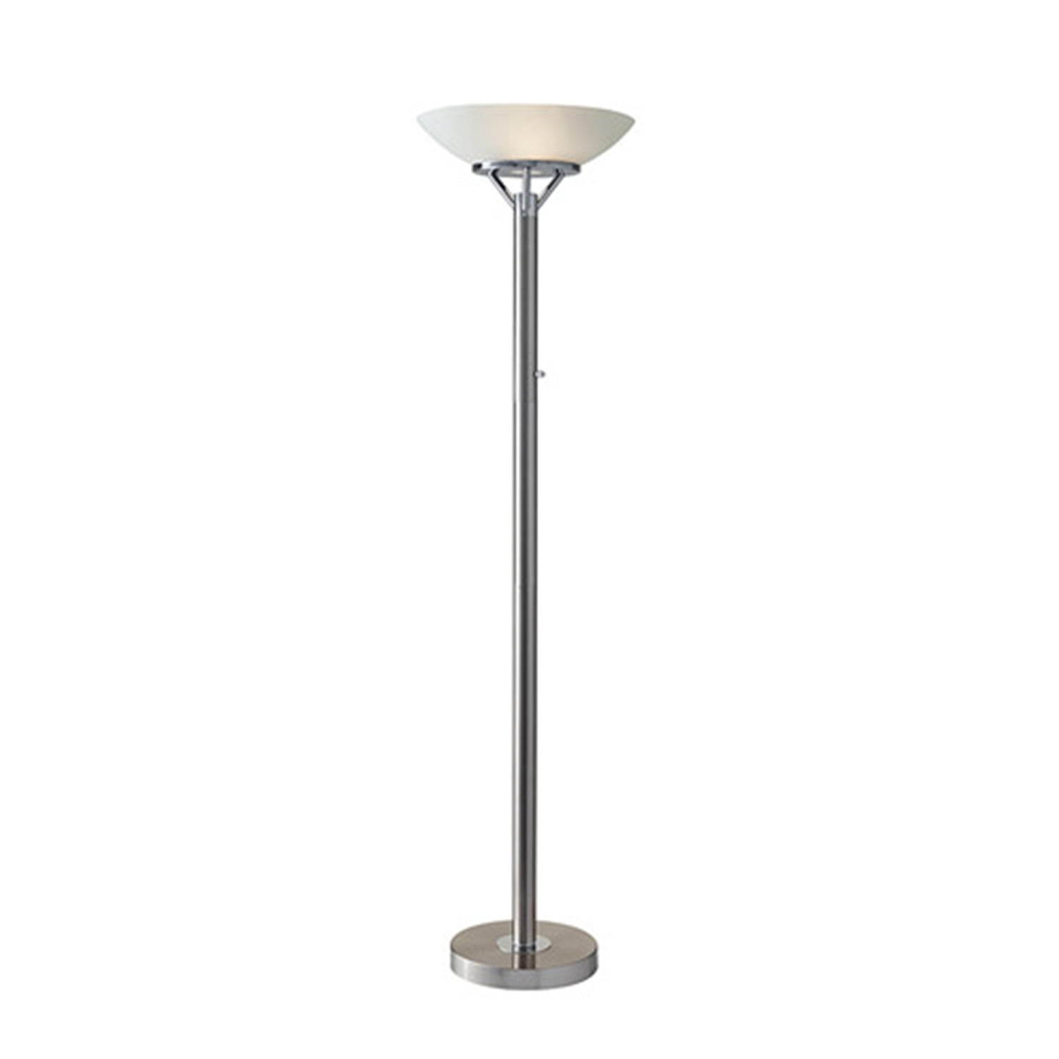 Expo Brushed Steel Torchiere Floor Lamp with Frosted Glass Shade