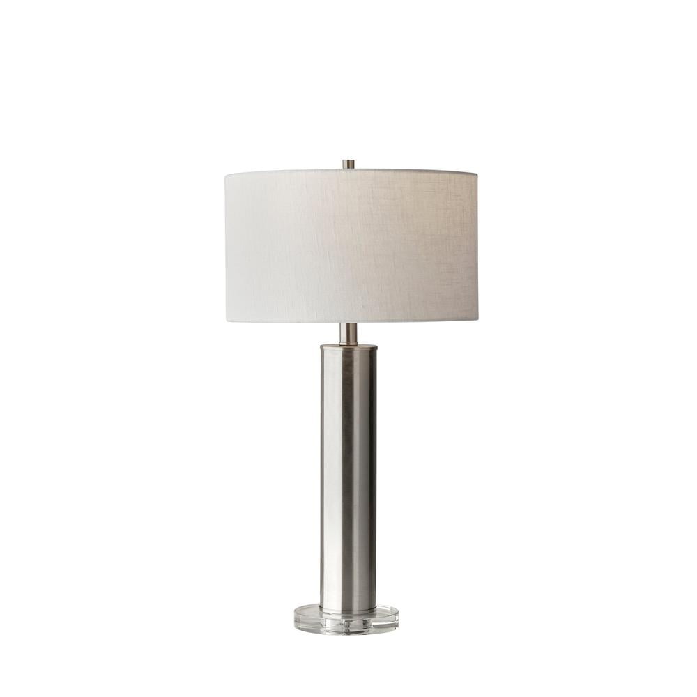 Brushed Steel Table Lamp with White Fabric Shade