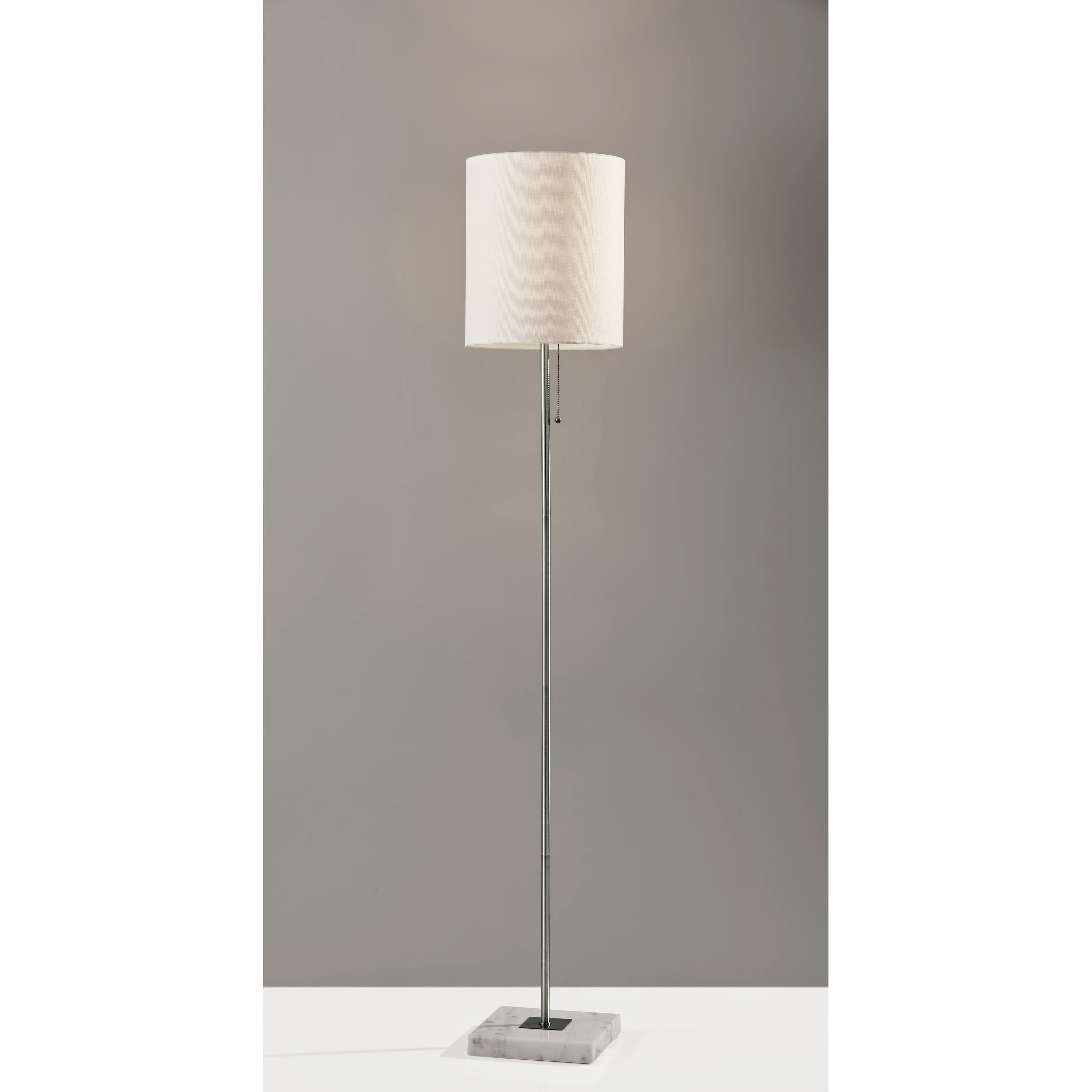 62" Brushed Steel and White Marble Floor Lamp with Textured Shade