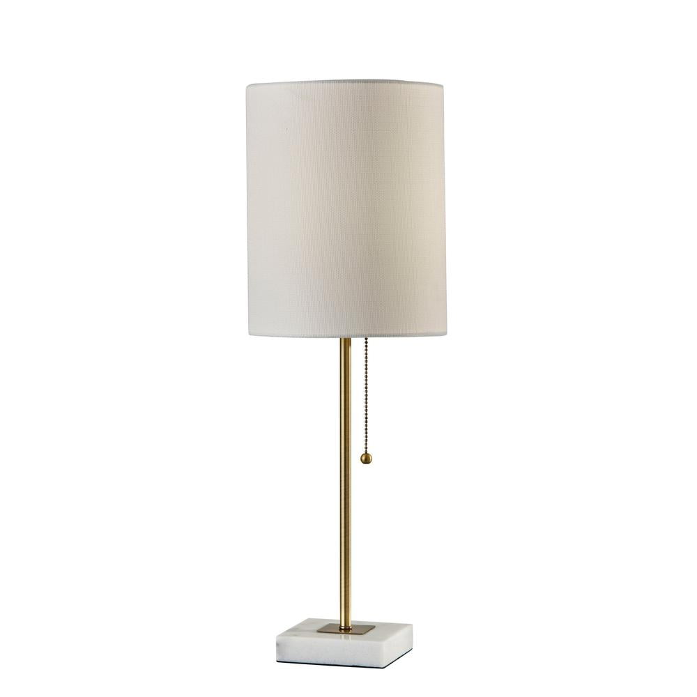Antique Brass and White Marble Desk Lamp with Fabric Shade