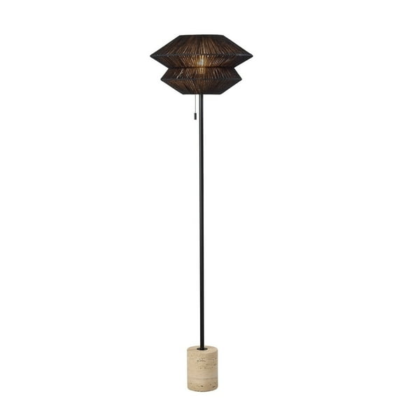 Adesso Gardner 63" Black & Travertine Decorative Floor Lamp with Black Rope Shade