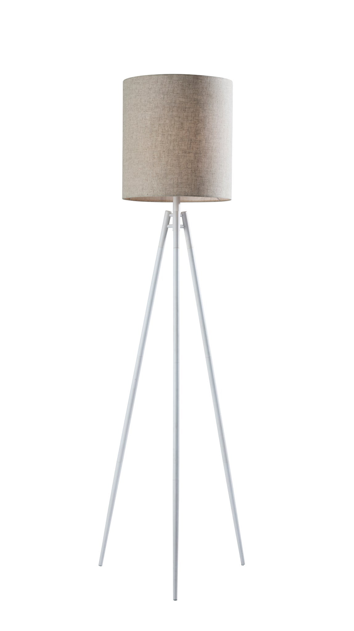 69" White Metal Tripod Floor Lamp with Beige Shade