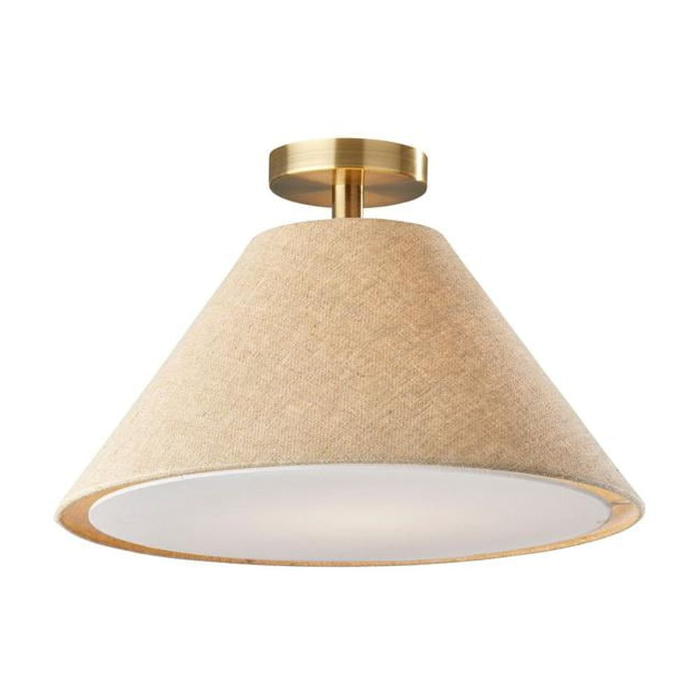 Hadley 18'' Light Brown Fabric and Brass Flush Mount Pendant