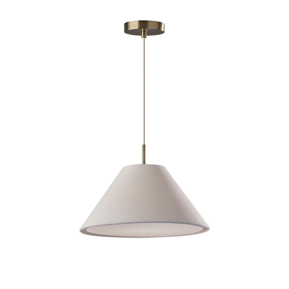 Hadley Modern Chic LED White Drum Pendant Light with Brass Accents