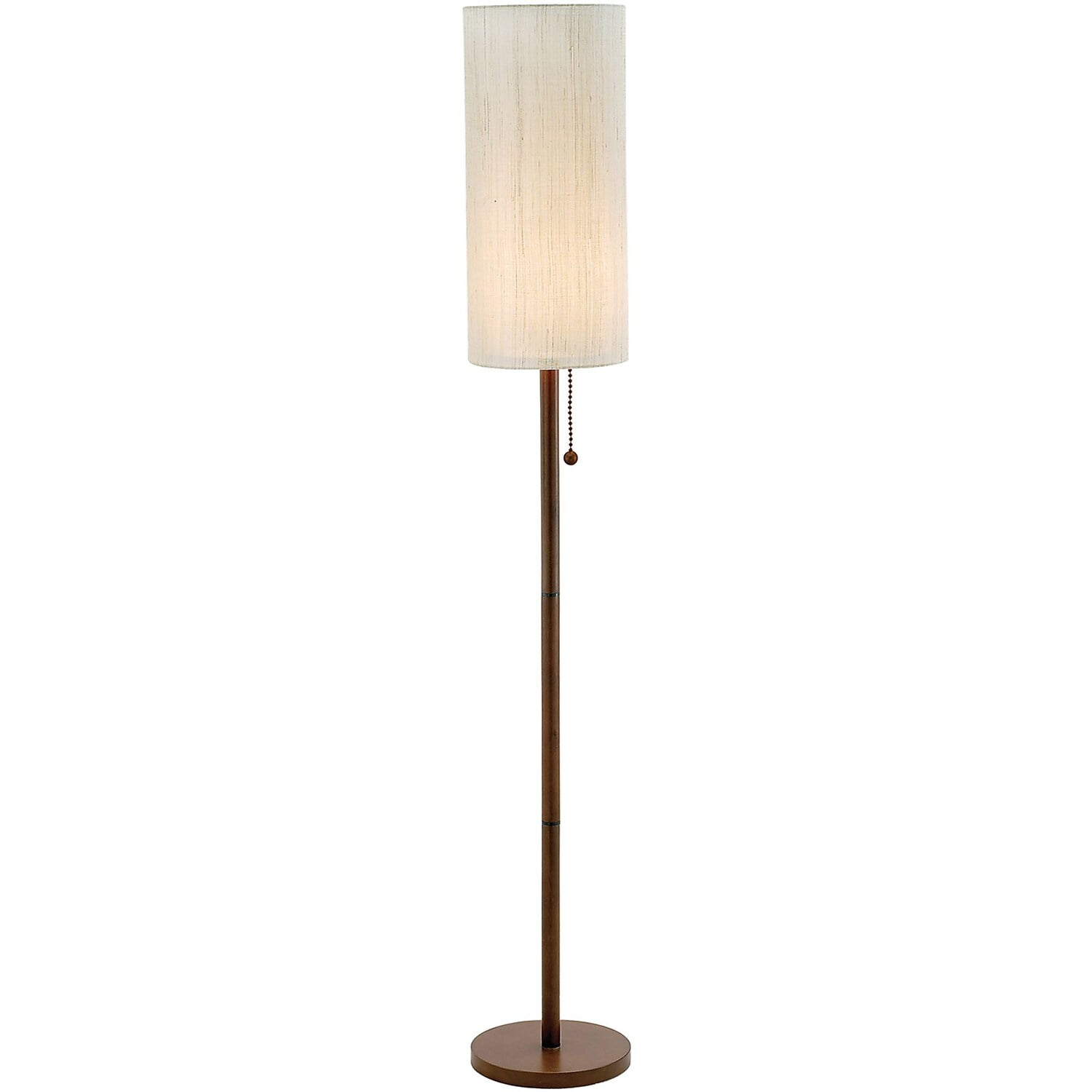 Hamptons Inspired Walnut Floor Lamp with Double Cylinder Shade