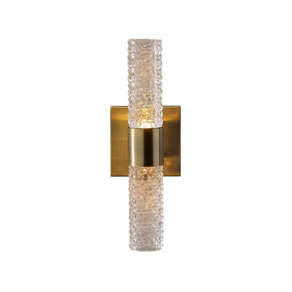 Harriet Antique Brass Dimmable LED Sconce with Textured Glass