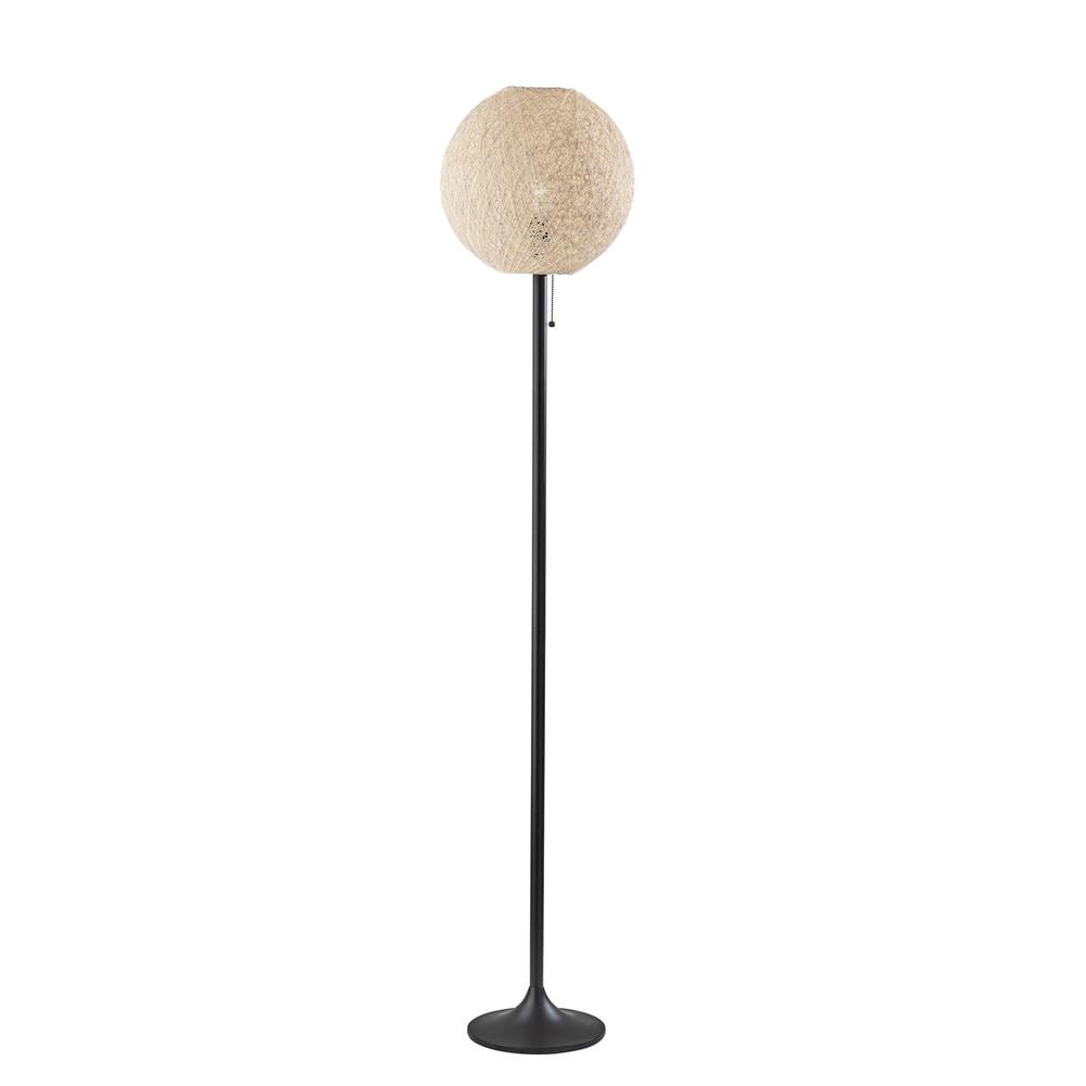 Adesso Havana 68" Dark Bronze Floor Lamp with Off-White Paper Rattan Globe Shade