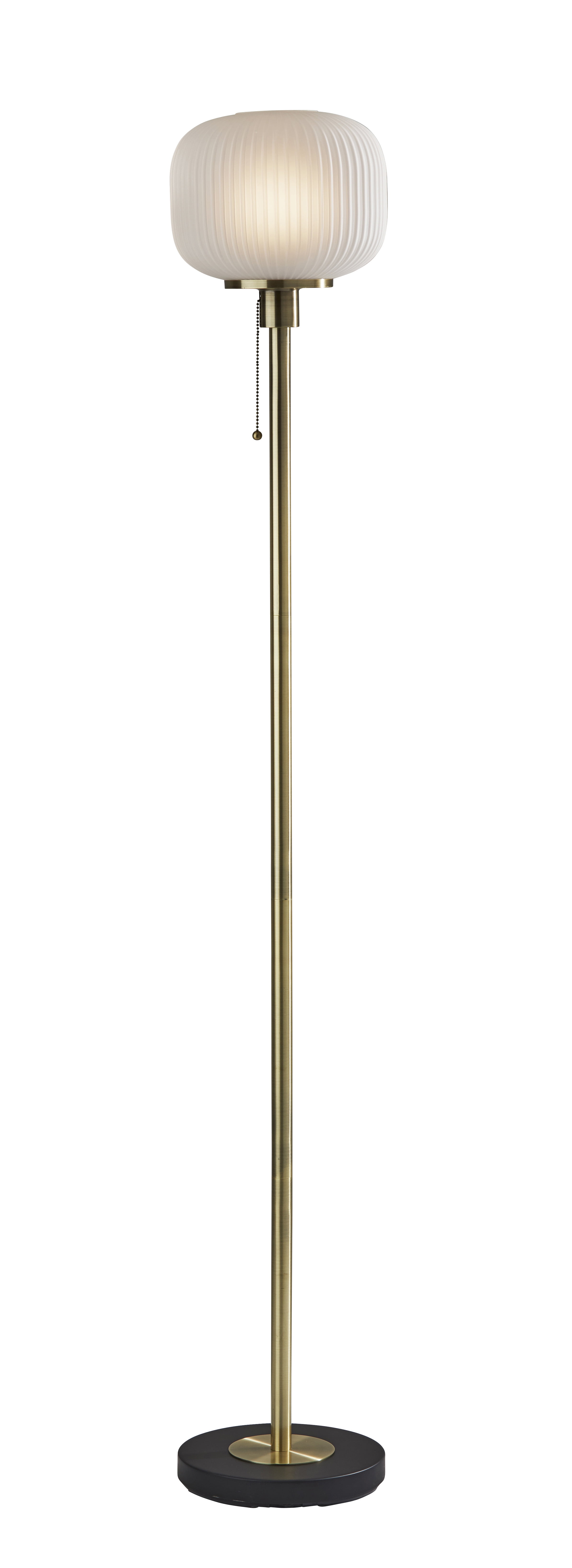 Antique Brass & Black Modern 65'' Floor Lamp with Frosted Glass Shade
