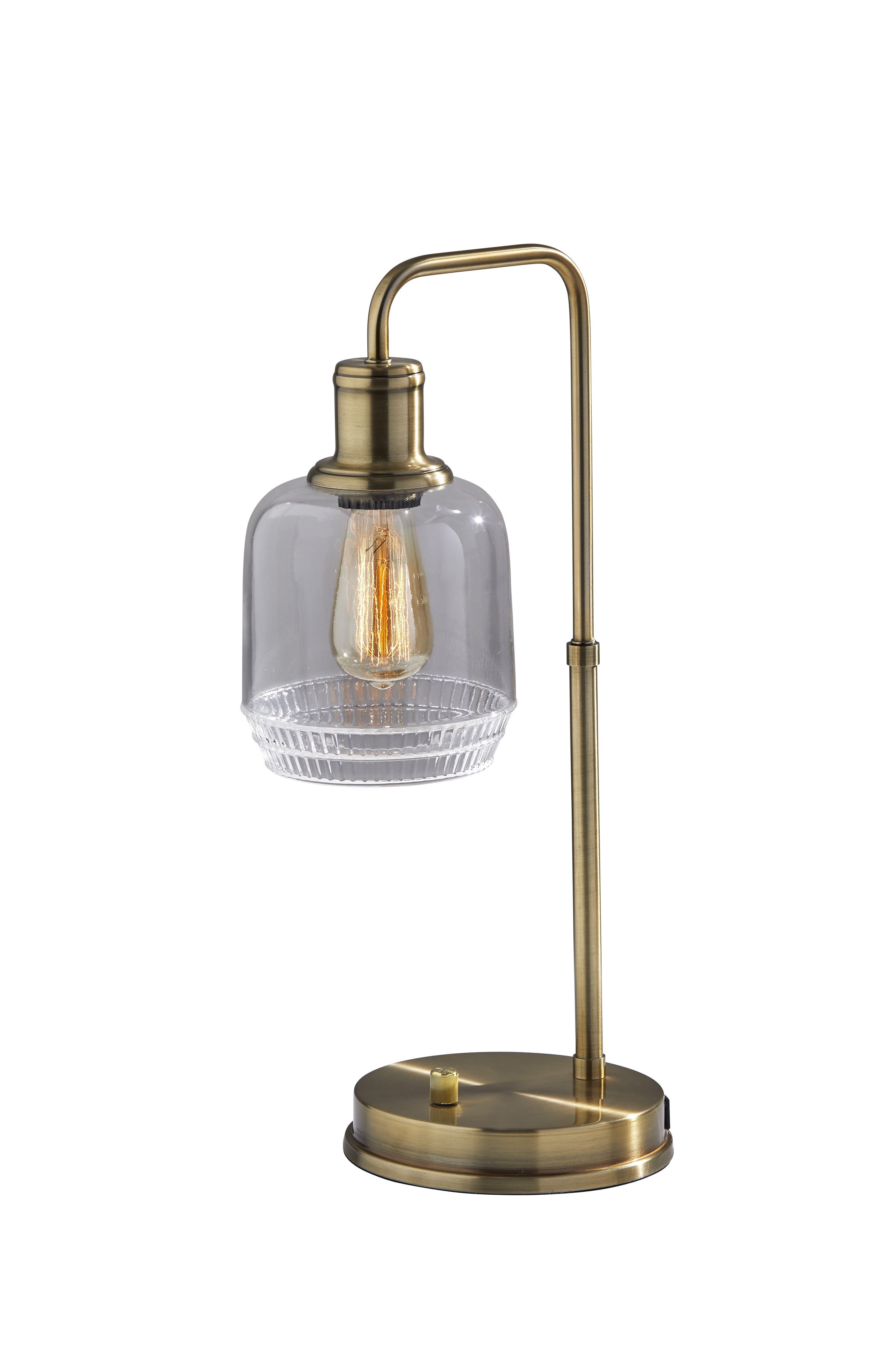 Antique Brass Cylinder Desk Lamp with Clear Glass Shade