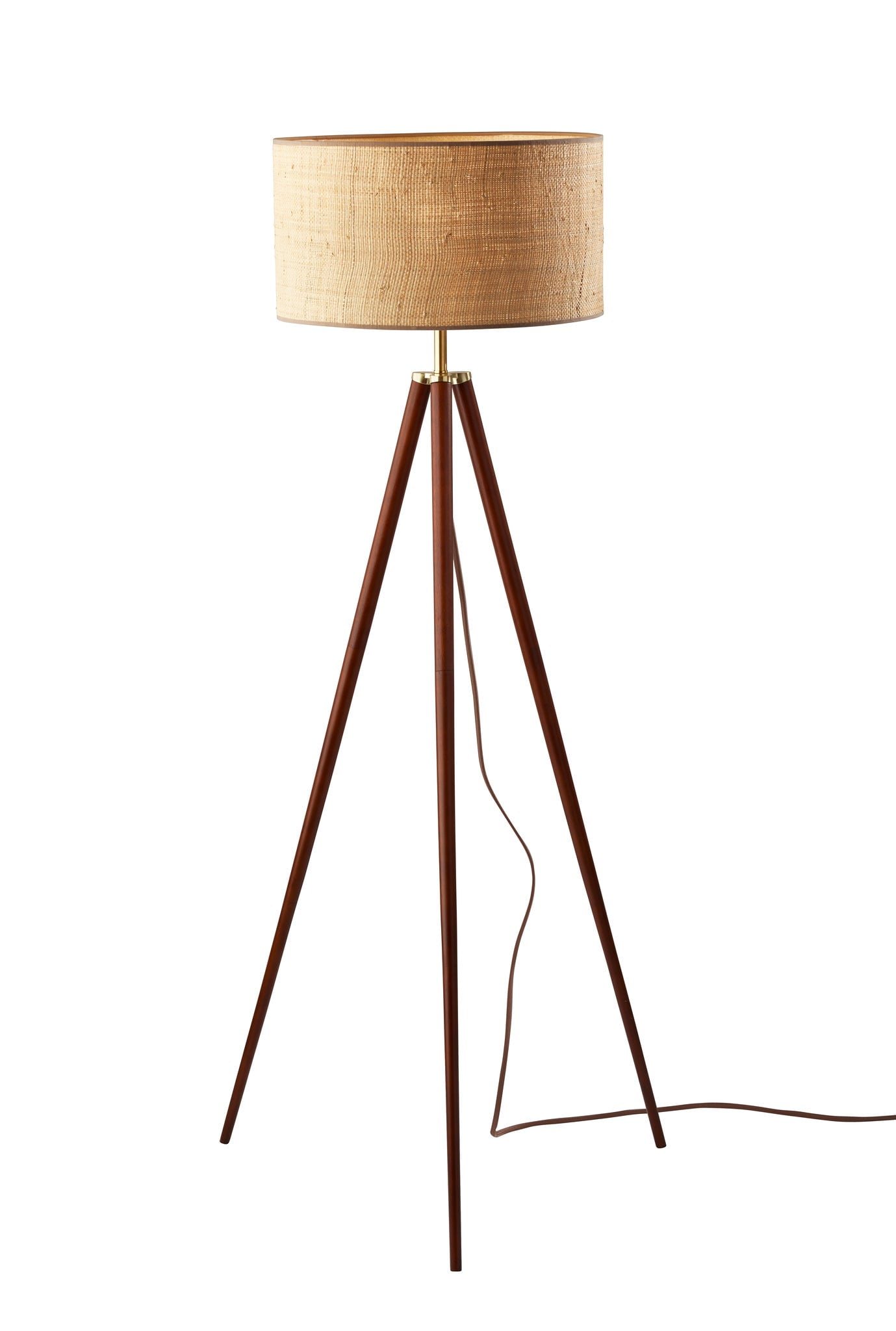 Walnut Wood Tripod Floor Lamp with Rattan Shade