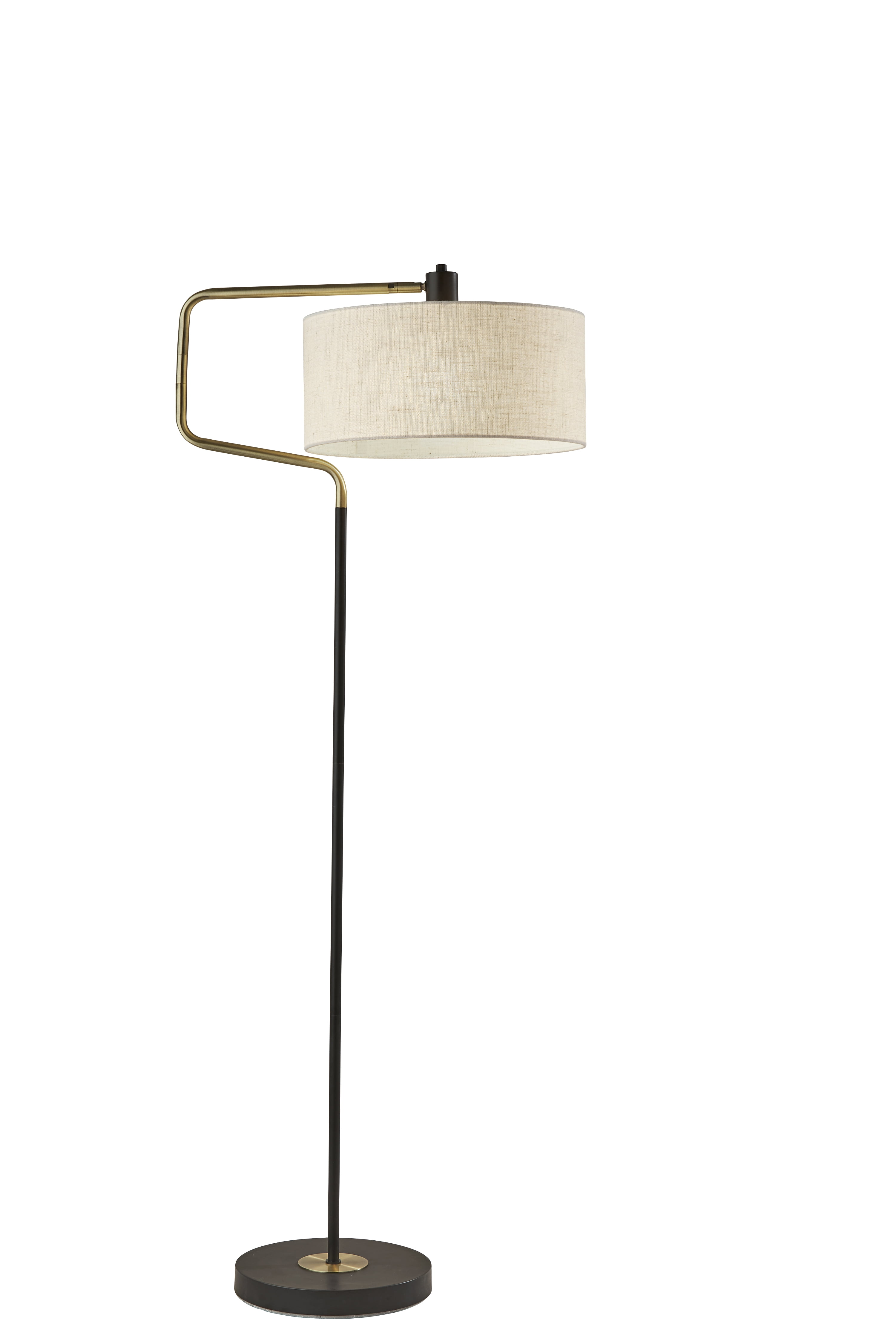 Mid-Century Modern Adjustable 57'' Black and Antique Brass Floor Lamp