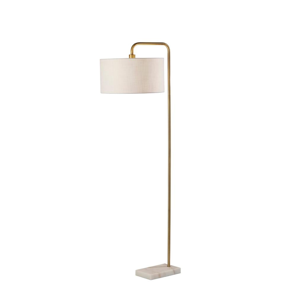 65" White Marble and Brass Floor Lamp with Textured Fabric Shade