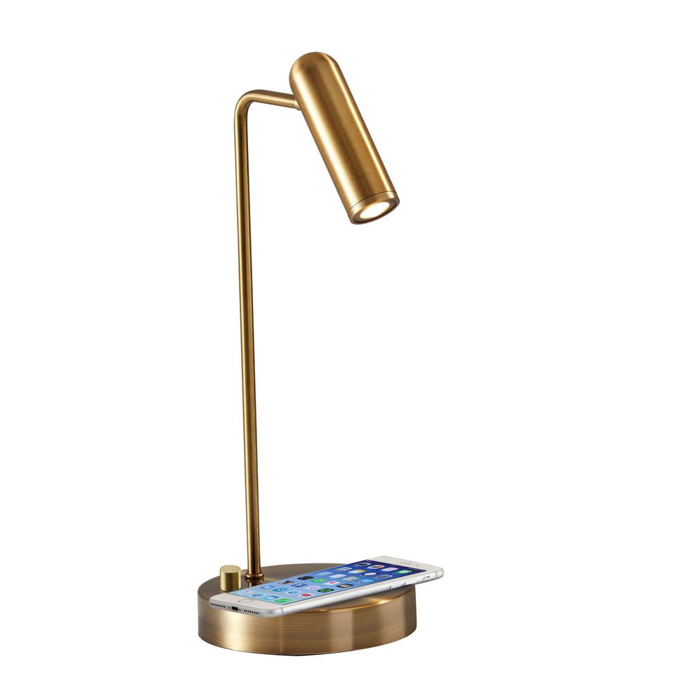 AdessoCharge 17" Antique Brass LED Desk Lamp with Wireless Charging
