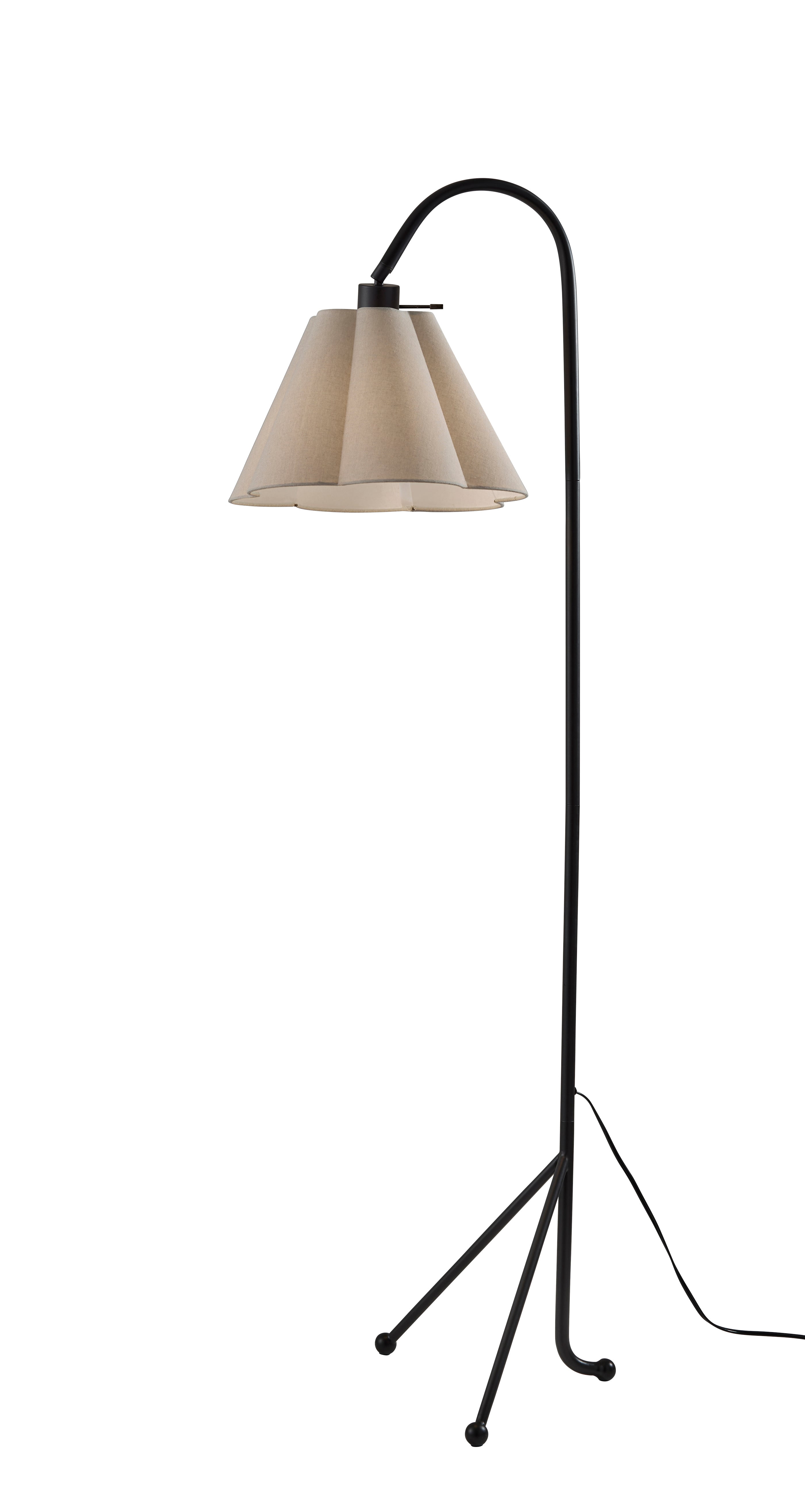 Adesso Kendra 62" Black Tripod Floor Lamp with Oatmeal Scalloped Shade