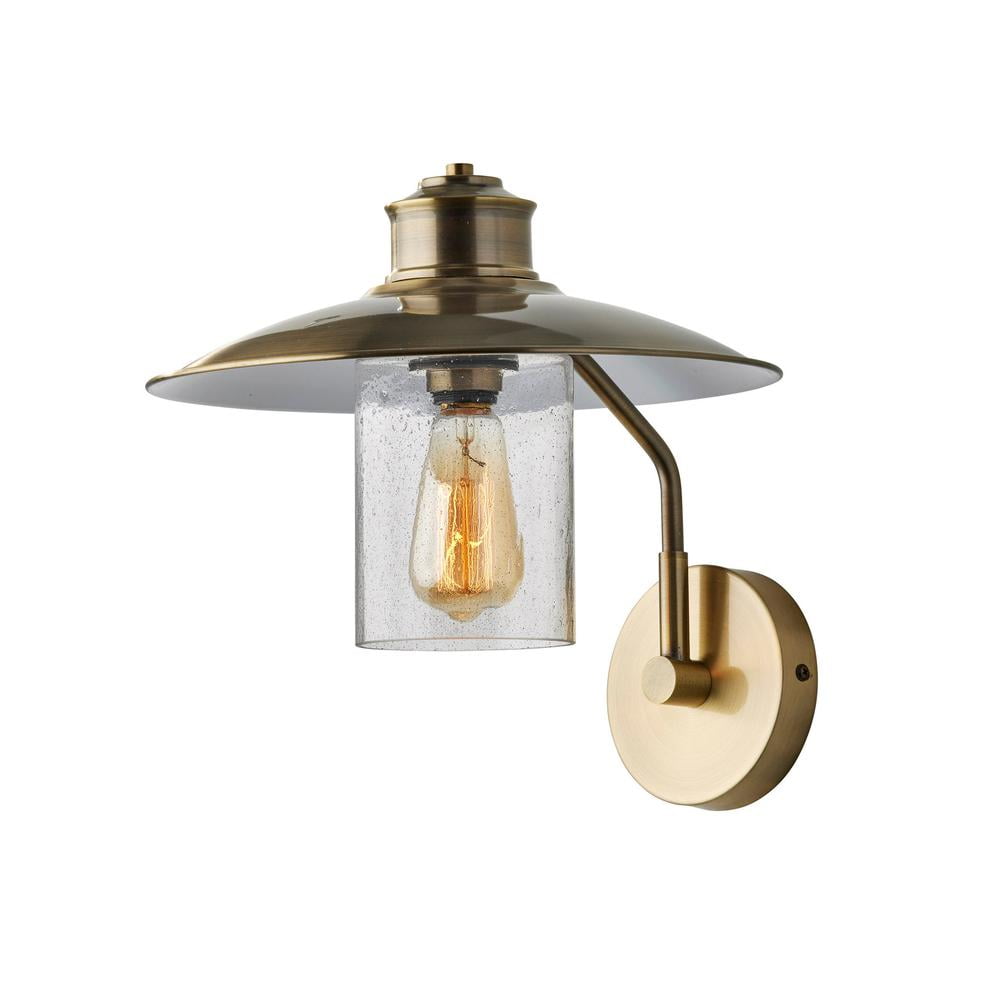 Antique Brass 14" Direct Wired Sconce with Seeded Glass Shade