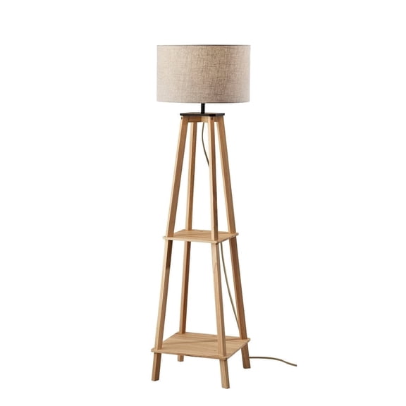 Adesso Kirby 59.75" Contemporary Dimmable Natural Wood Novelty Lamps Floor Lamp with Light Beige Textured Shades
