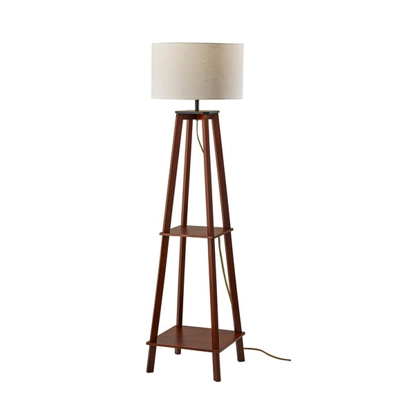 Adesso Kirby 59.75" 2-Shelf Wood Floor Lamp with Textured Drum Shade