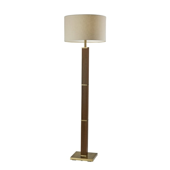 Adesso Kona Floor Lamp, MDF with Walnut Wood PVC Veneer and Antique Brass Metal Accents
