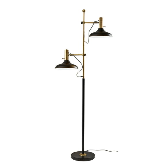 Adesso Kramer Floor Lamp, Antique Brass and Black