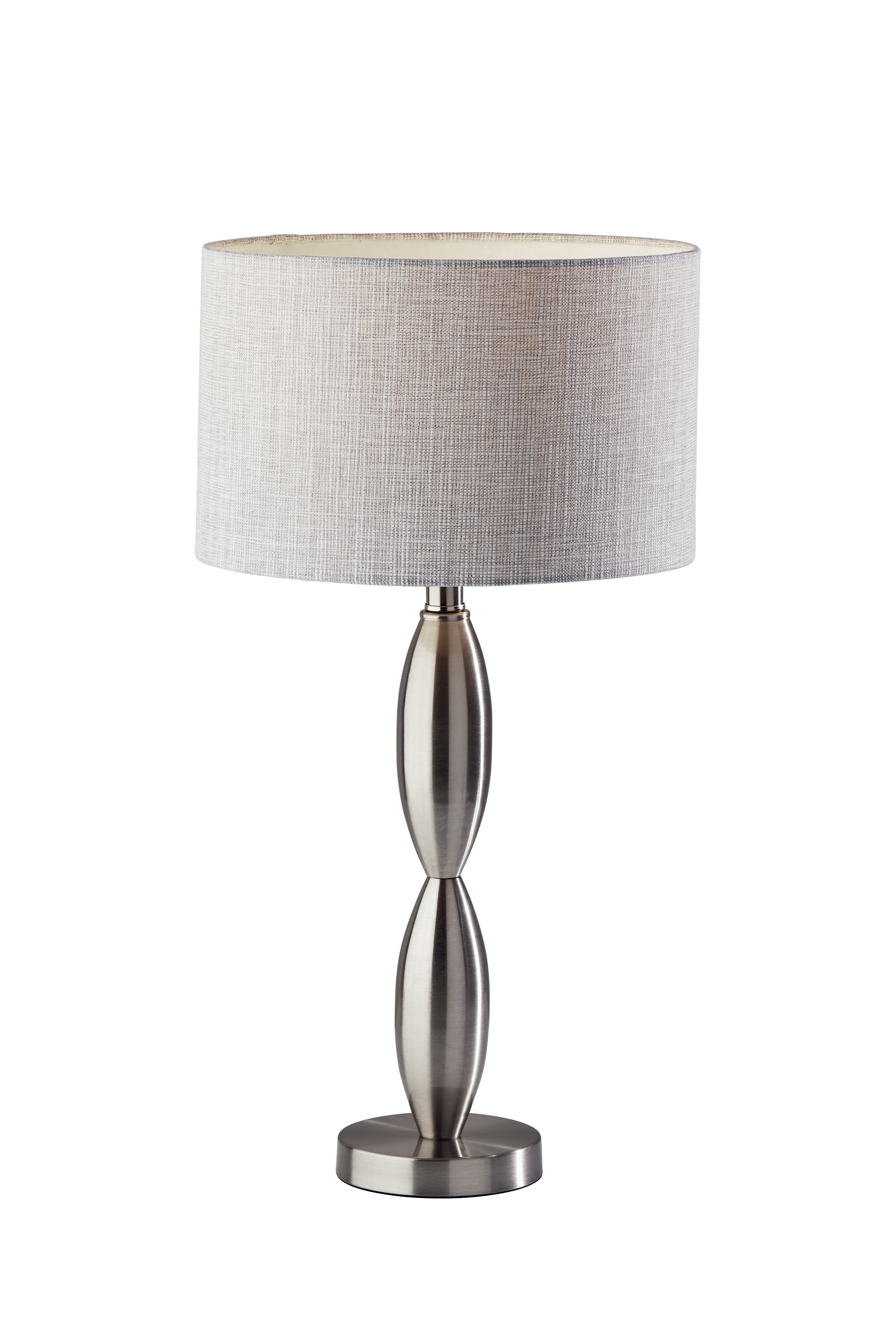 Adesso Lance Table Lamp, Brushed Steel, Light Grey and White Textured Fabric Shade