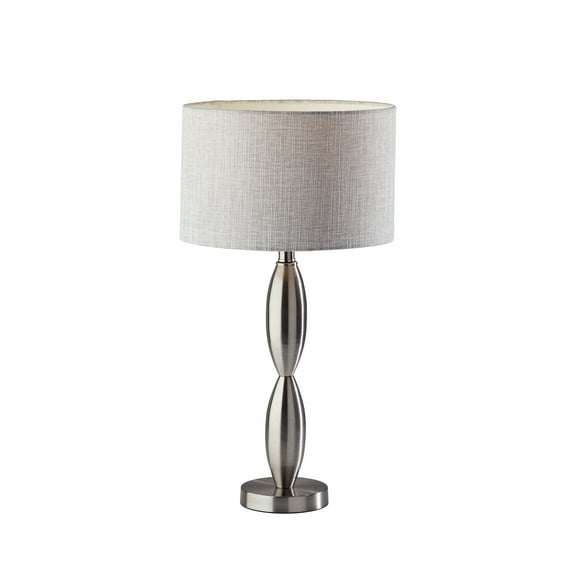 Adesso Lance Table Lamp, Brushed Steel, Light Grey and White Textured Fabric Shade