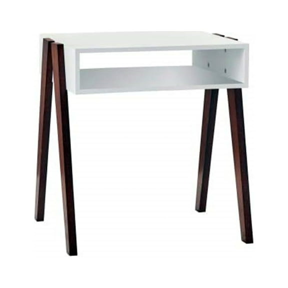Adesso Laurel End Table, White Painted MDF Table top, Walnut Oak Wood Legs