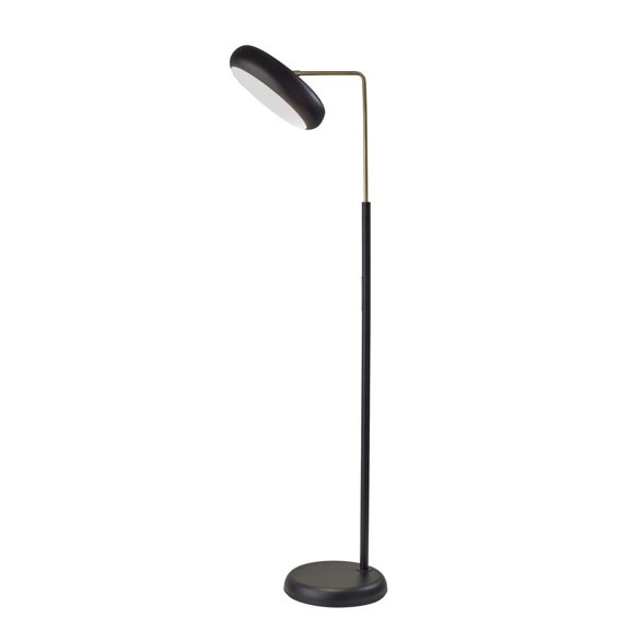 Adesso Lawson 60" Mid-Century Energy Efficient Adjustable Head Black Standard Floor Lamp with Black Solid Print Shades