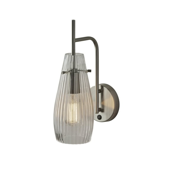 Adesso Layla Wall Lamp, Brushed Steel, Clear Ribbed Glass Shade